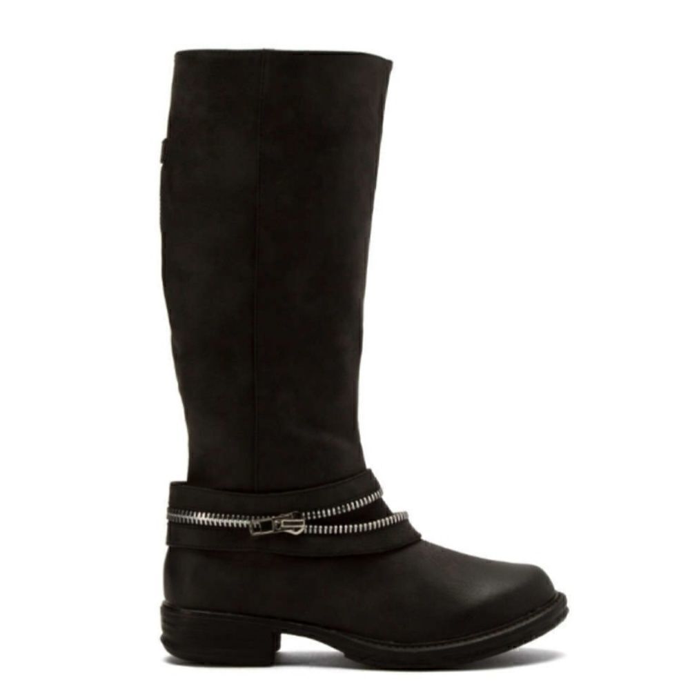 𝅺MOTO Style Black Tall Boots With Zipper Feature